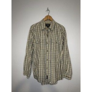 US Expedition Shirt Mens Size Large Blue Beige Plaid White Sleeve 100% Cotton